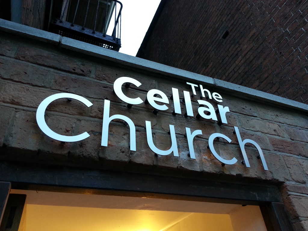 The Cellar Church Brushed Alum Dibond External Signage