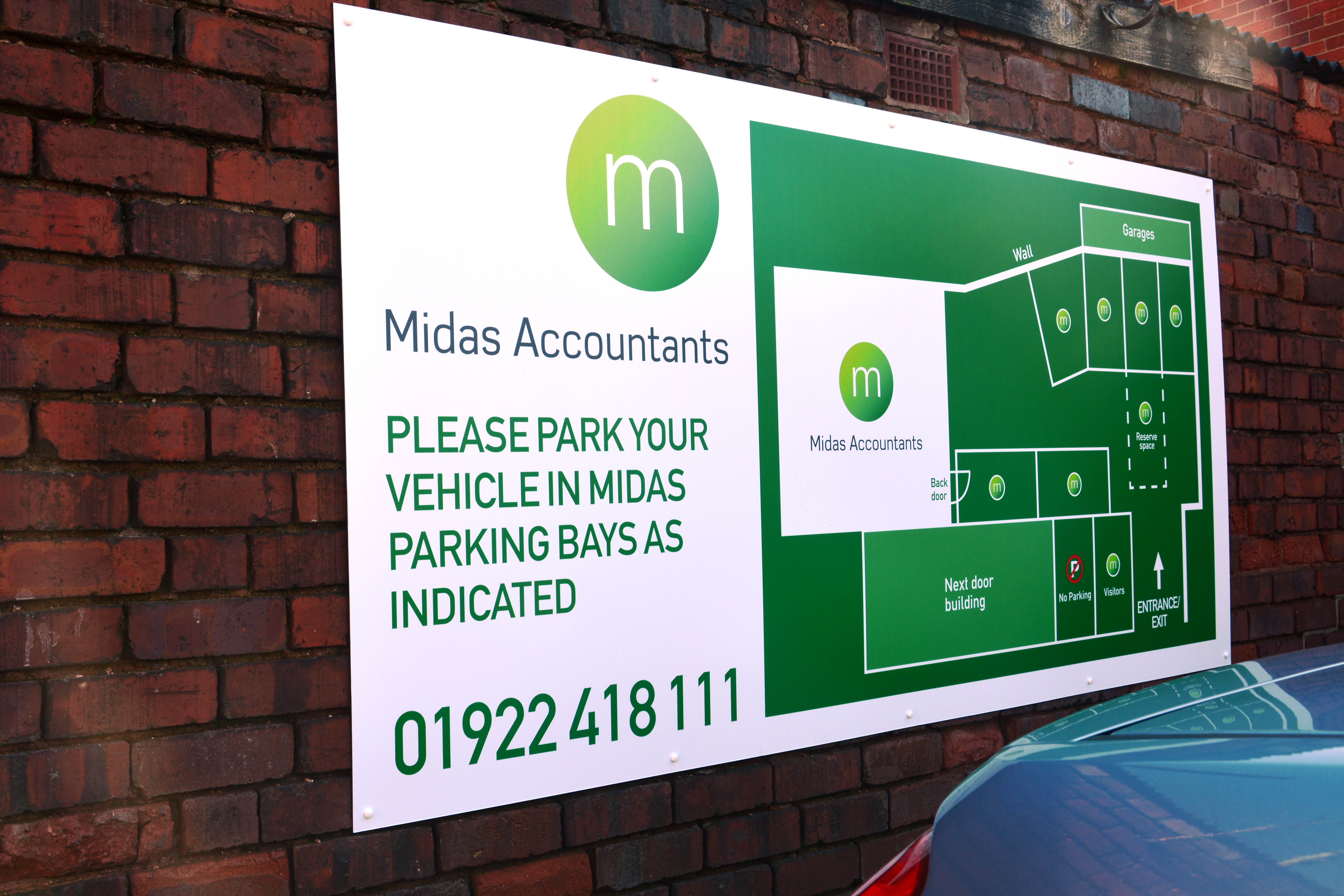 Midas Accountants wall mounted Dibond sign